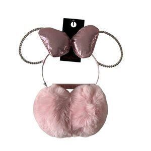Minnie Mouse Pink Faux Fur Earmuffs With Glitter Bow & Rhinestone Ears For Adul